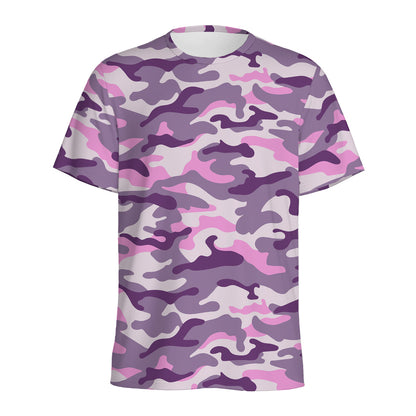 Pink Purple And Grey Camouflage Print Men's Sports T-Shirt