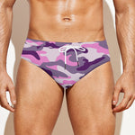 Pink Purple And Grey Camouflage Print Men's Swim Briefs