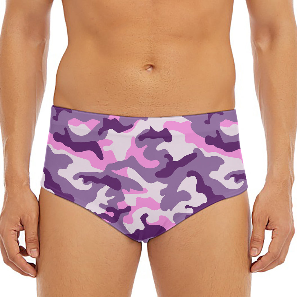 Pink Purple And Grey Camouflage Print Men's Triangle Swim Briefs
