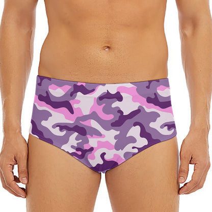 Pink Purple And Grey Camouflage Print Men's Triangle Swim Briefs