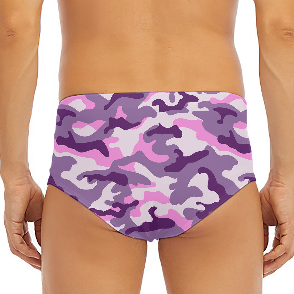 Pink Purple And Grey Camouflage Print Men's Triangle Swim Briefs