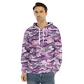 Pink Purple And Grey Camouflage Print Men's Velvet Pullover Hoodie