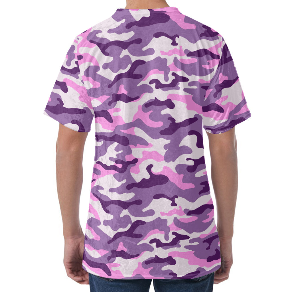 Pink Purple And Grey Camouflage Print Men's Velvet T-Shirt