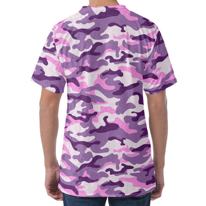 Pink Purple And Grey Camouflage Print Men's Velvet T-Shirt
