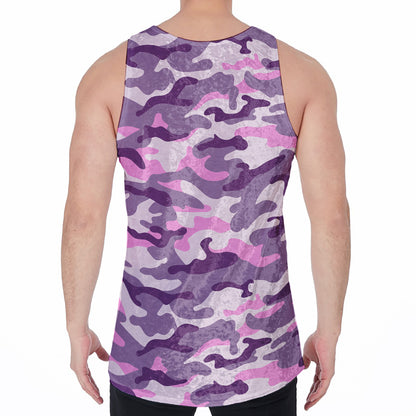 Pink Purple And Grey Camouflage Print Men's Velvet Tank Top