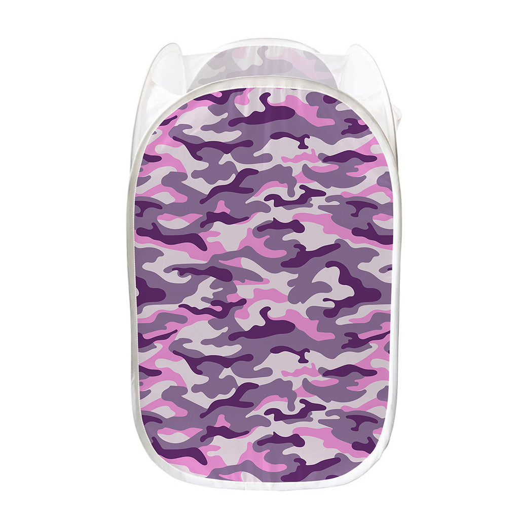 Pink Purple And Grey Camouflage Print Mesh Laundry Hamper