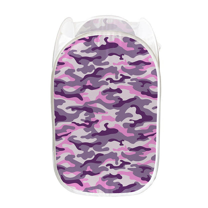 Pink Purple And Grey Camouflage Print Mesh Laundry Hamper