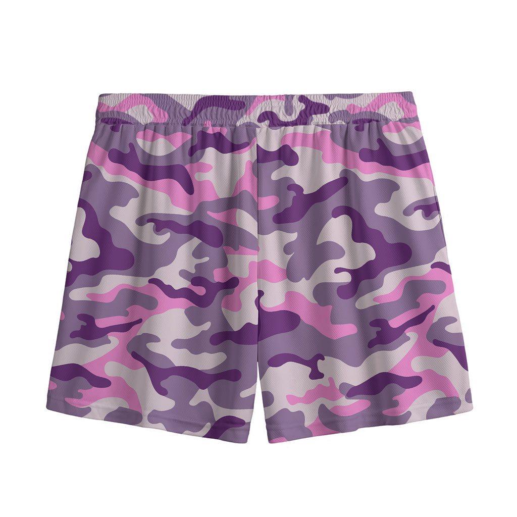 Pink Purple And Grey Camouflage Print Mesh Shorts