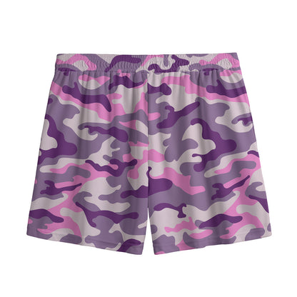 Pink Purple And Grey Camouflage Print Mesh Shorts
