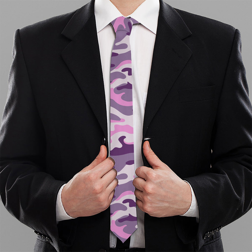 Pink Purple And Grey Camouflage Print Necktie