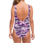 Pink Purple And Grey Camouflage Print One Piece Swimsuit