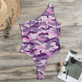 Pink Purple And Grey Camouflage Print One Shoulder Bodysuit