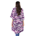 Pink Purple And Grey Camouflage Print Open Front Beach Cover Up