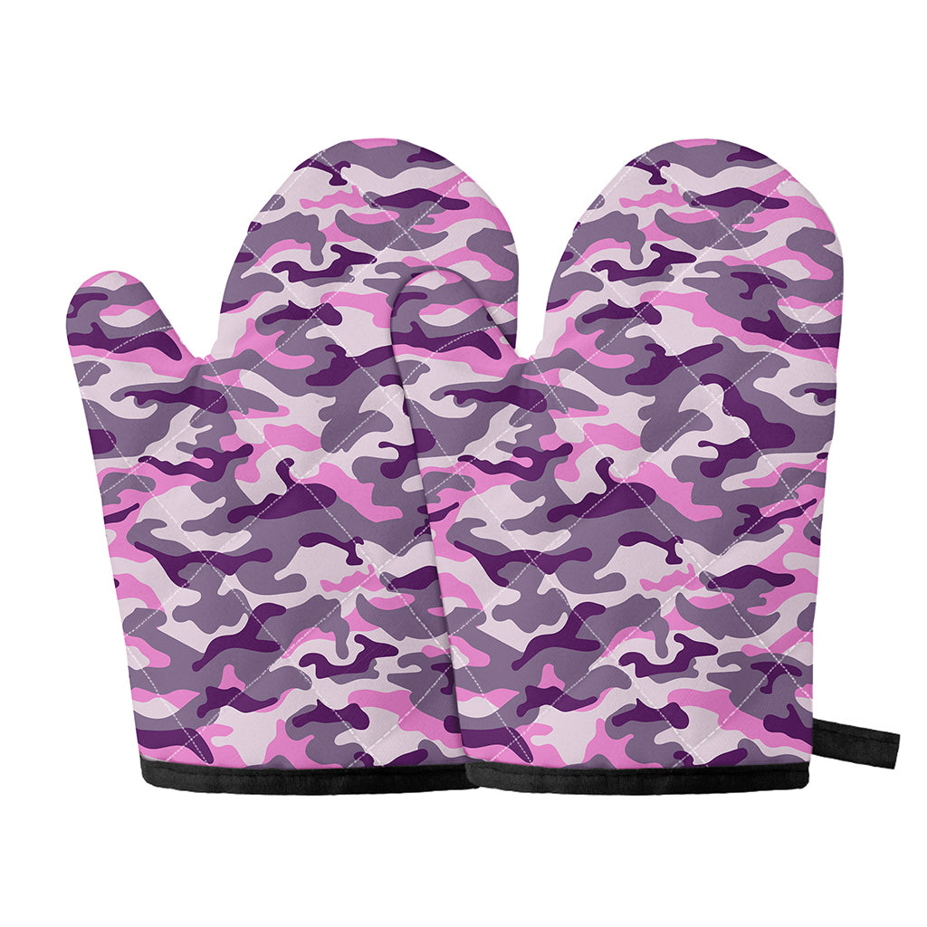 Pink Purple And Grey Camouflage Print Oven Mitts