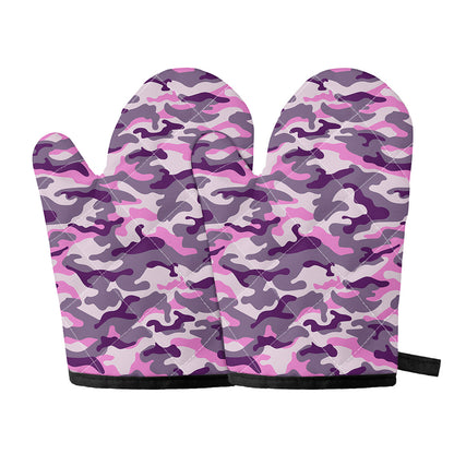 Pink Purple And Grey Camouflage Print Oven Mitts