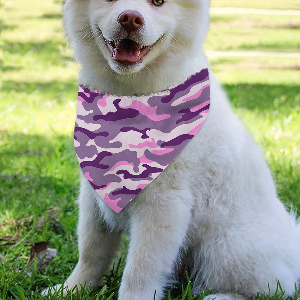 Pink Purple And Grey Camouflage Print Over The Collar Dog Bandana