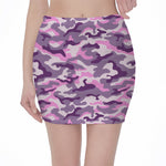 Pink Purple And Grey Camouflage Print Pencil Mini Skirt