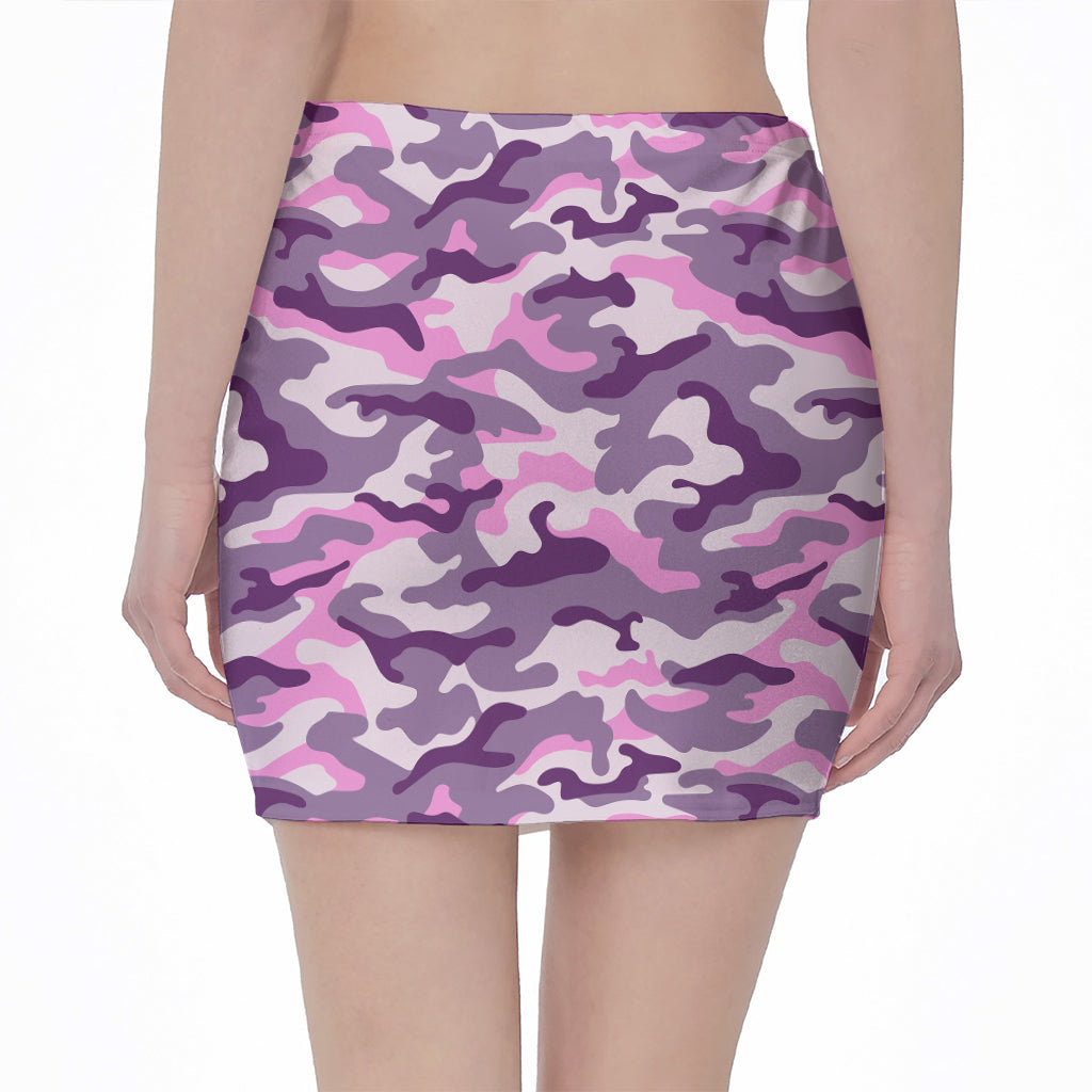 Pink Purple And Grey Camouflage Print Pencil Mini Skirt