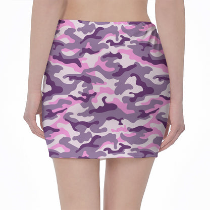 Pink Purple And Grey Camouflage Print Pencil Mini Skirt