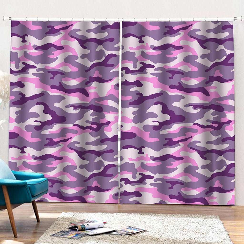 Pink Purple And Grey Camouflage Print Pencil Pleat Curtains