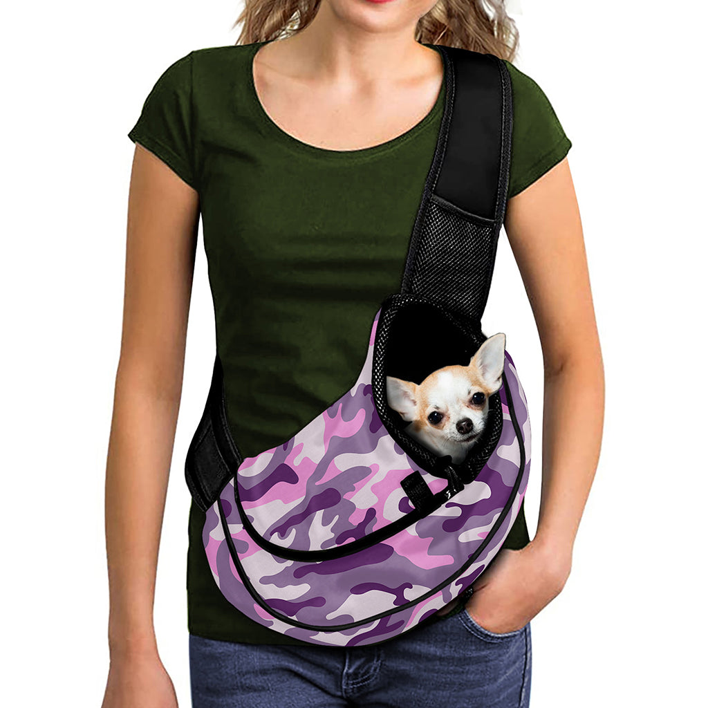 Pink Purple And Grey Camouflage Print Pet Sling Carrier