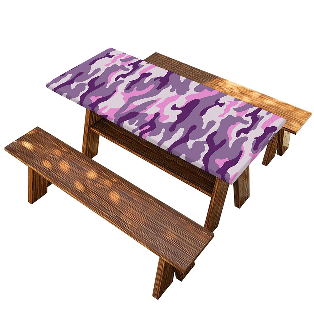 Pink Purple And Grey Camouflage Print Picnic Table Cover