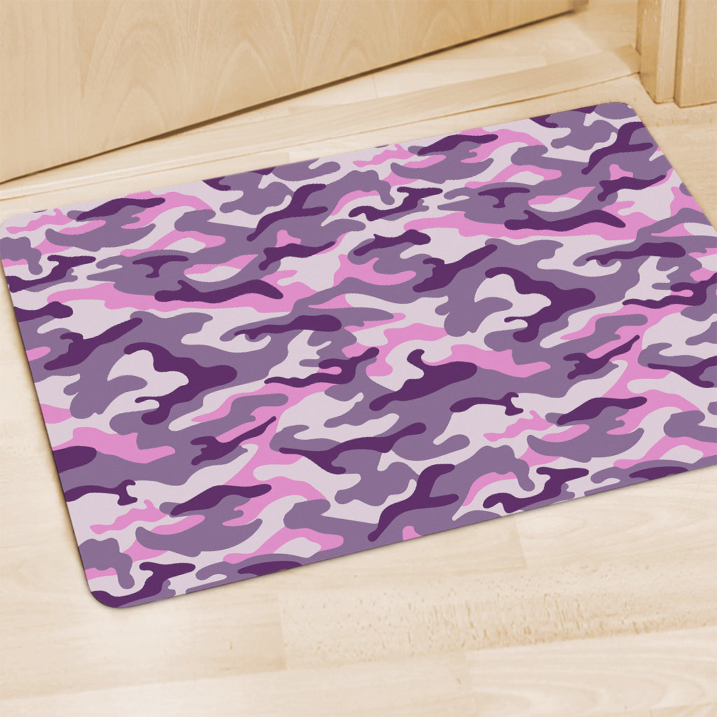 Pink Purple And Grey Camouflage Print Polyester Doormat