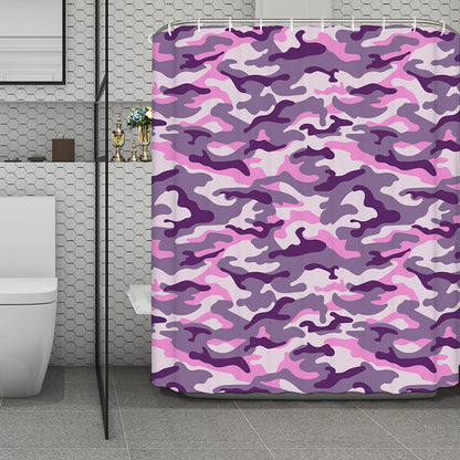 Pink Purple And Grey Camouflage Print Polyester Shower Curtain