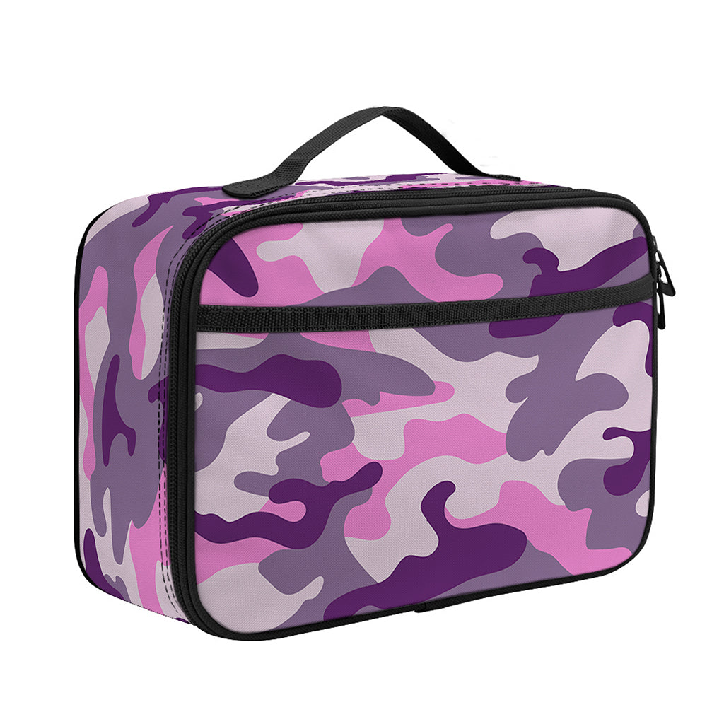 Pink Purple And Grey Camouflage Print Portable Lunch Bag
