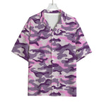 Pink Purple And Grey Camouflage Print Rayon Hawaiian Shirt