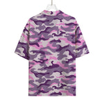 Pink Purple And Grey Camouflage Print Rayon Hawaiian Shirt