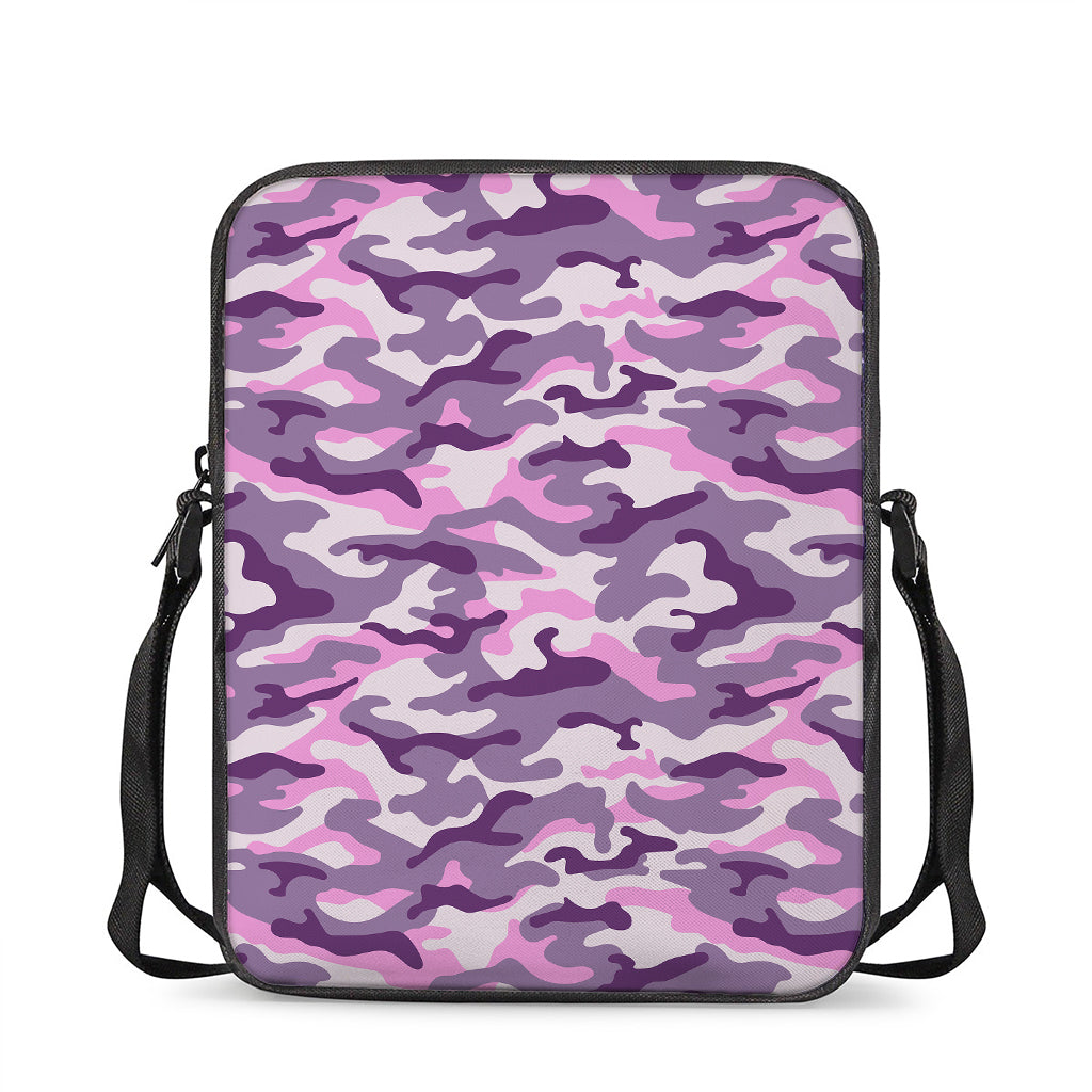 Pink Purple And Grey Camouflage Print Rectangular Crossbody Bag