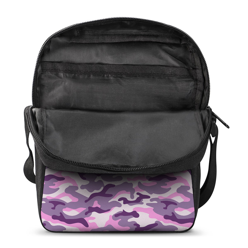 Pink Purple And Grey Camouflage Print Rectangular Crossbody Bag
