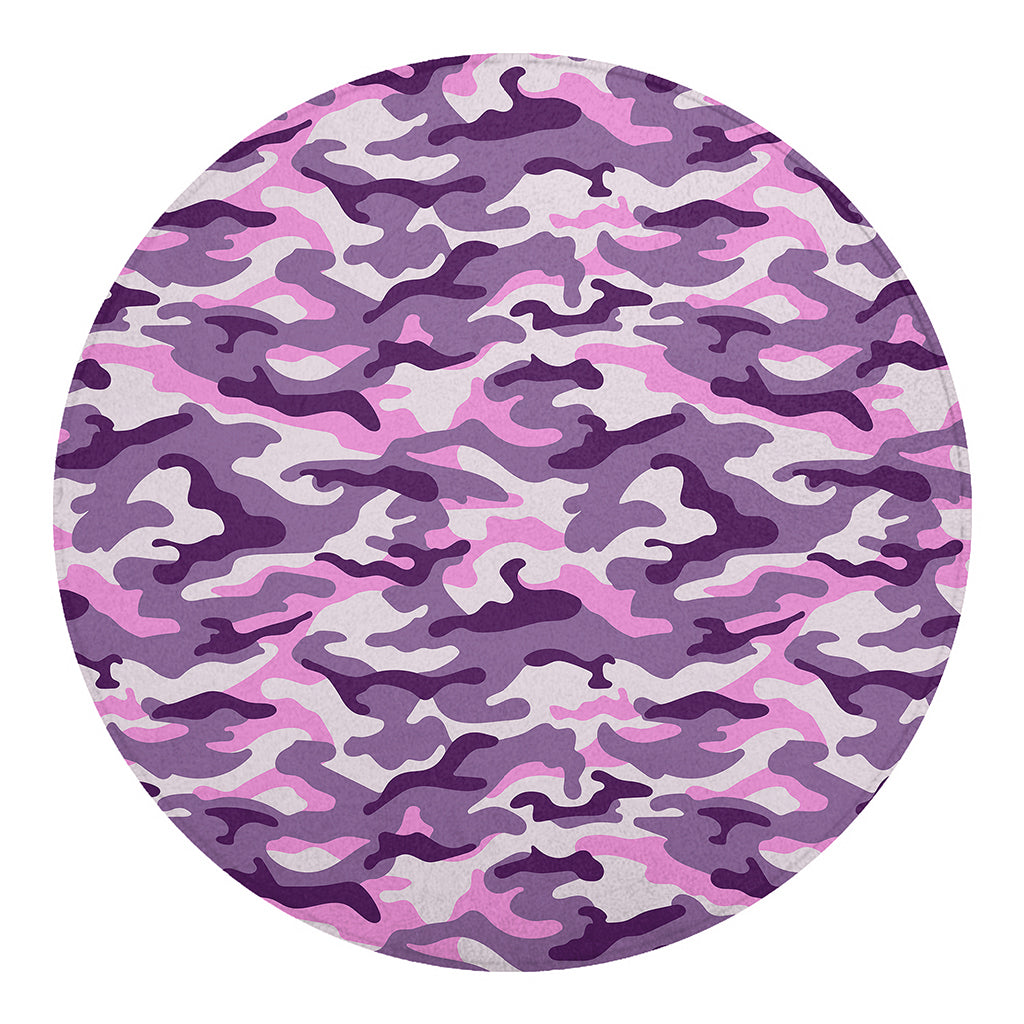 Pink Purple And Grey Camouflage Print Round Blanket