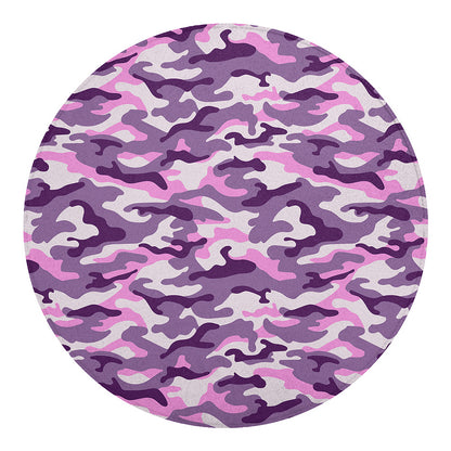 Pink Purple And Grey Camouflage Print Round Blanket
