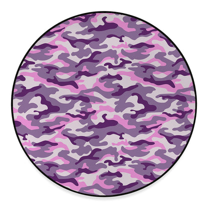 Pink Purple And Grey Camouflage Print Round Floor Mat