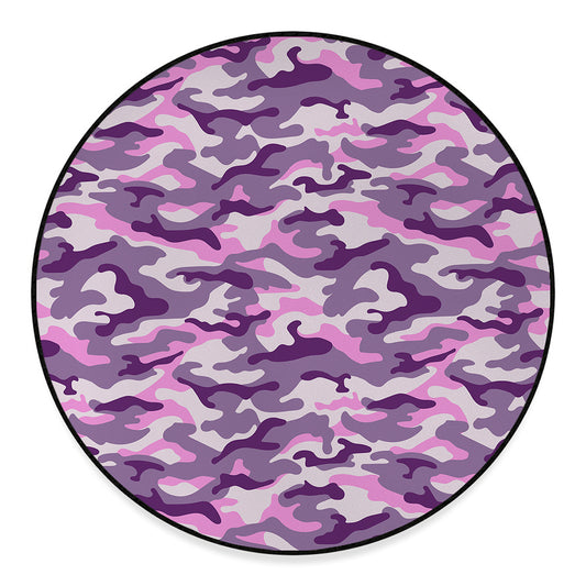 Pink Purple And Grey Camouflage Print Round Floor Mat