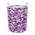 Pink Purple And Grey Camouflage Print Round Laundry Basket