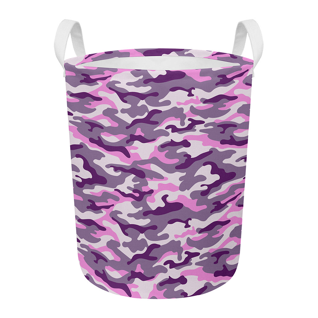 Pink Purple And Grey Camouflage Print Round Laundry Basket