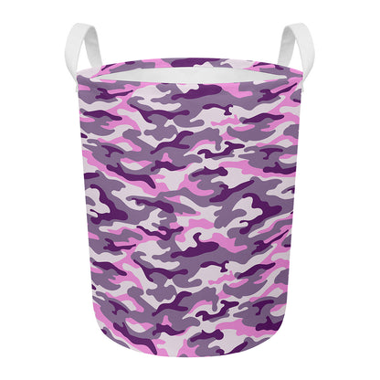 Pink Purple And Grey Camouflage Print Round Laundry Basket