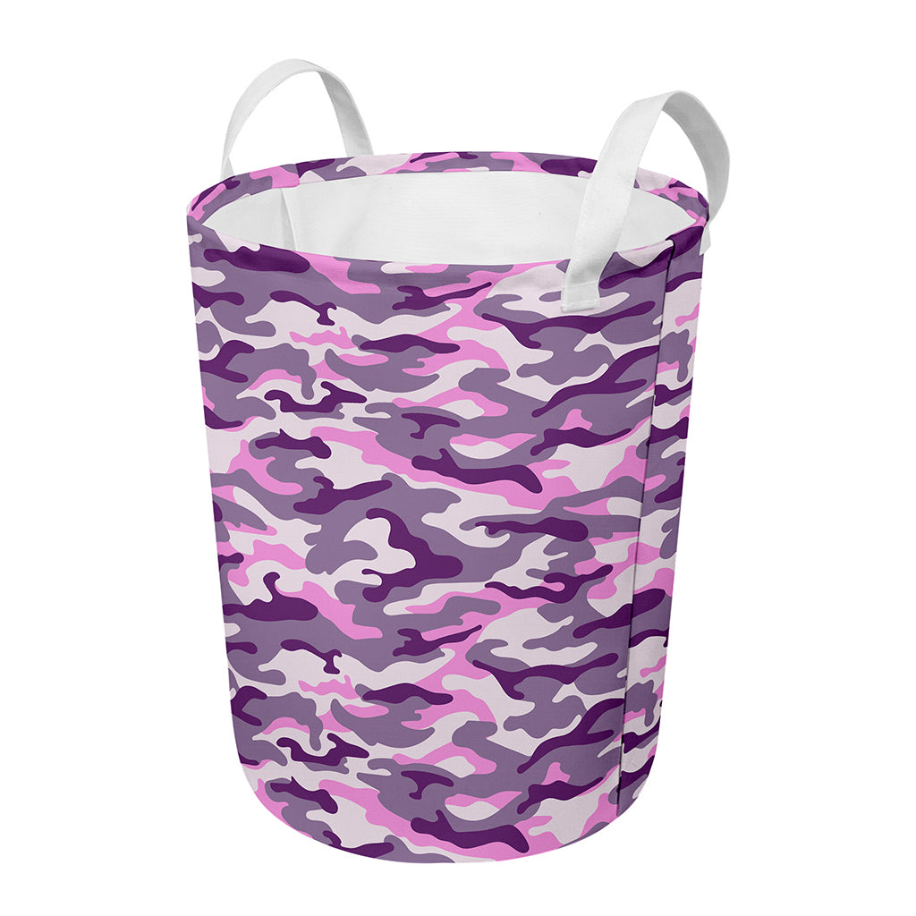 Pink Purple And Grey Camouflage Print Round Laundry Basket