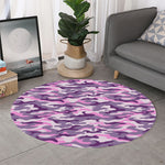 Pink Purple And Grey Camouflage Print Round Rug