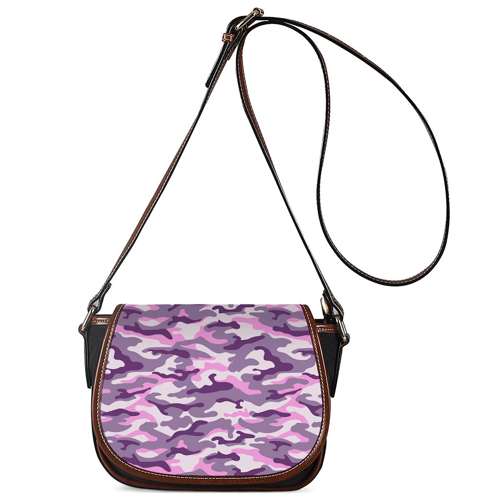 Pink Purple And Grey Camouflage Print Saddle Bag