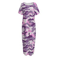 Pink Purple And Grey Camouflage Print Short Sleeve Long Nightdress