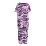 Pink Purple And Grey Camouflage Print Short Sleeve Long Nightdress