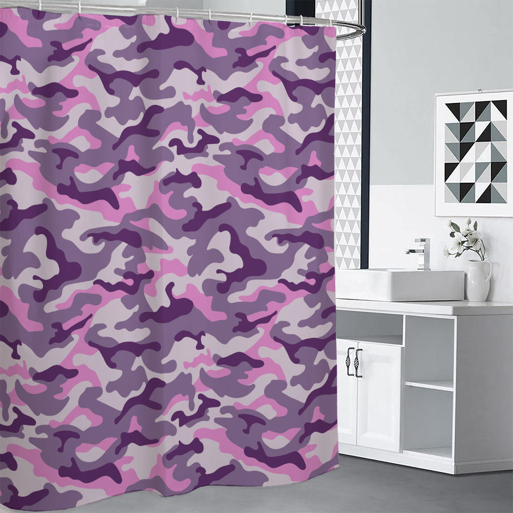 Pink Purple And Grey Camouflage Print Shower Curtain