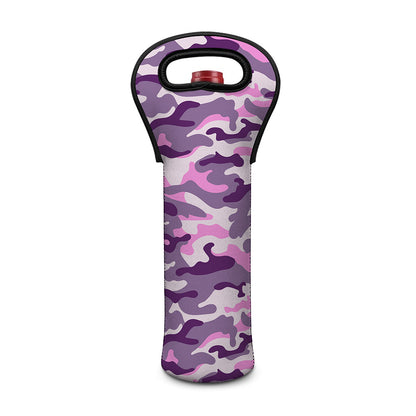 Pink Purple And Grey Camouflage Print Single Neoprene Wine Tote