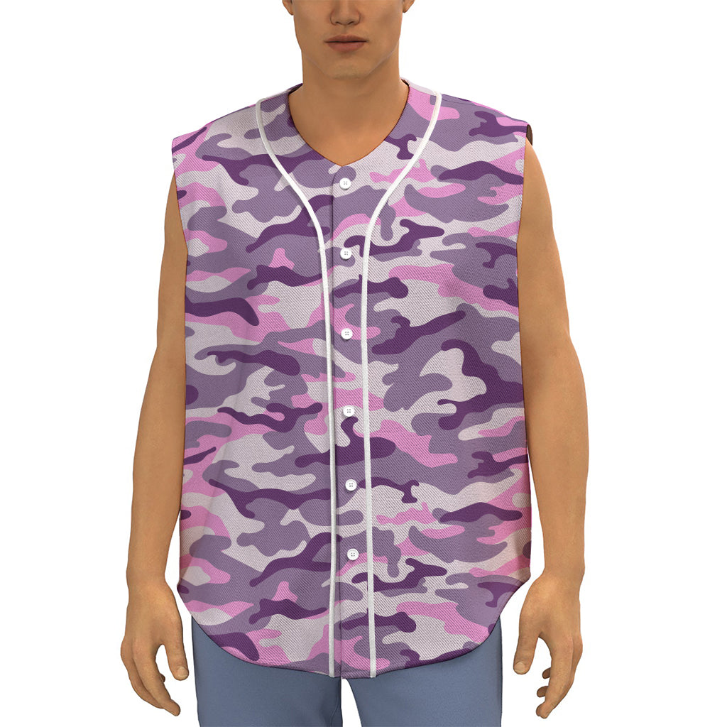 Pink Purple And Grey Camouflage Print Sleeveless Baseball Jersey
