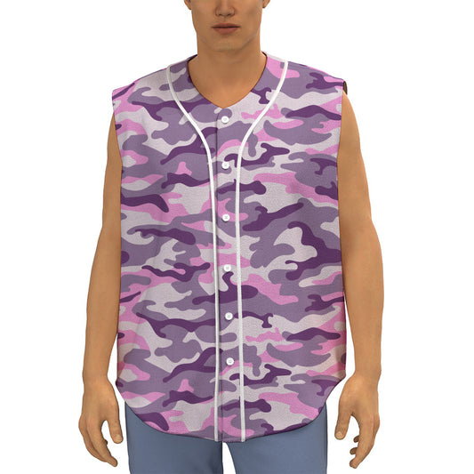 Pink Purple And Grey Camouflage Print Sleeveless Baseball Jersey