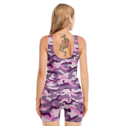 Pink Purple And Grey Camouflage Print Sleeveless One Piece Swimsuit